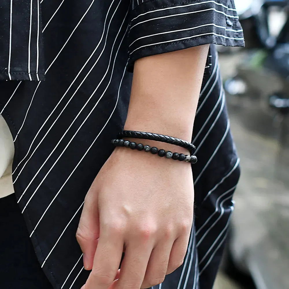 Armband, Armband Heren, Natuurstenen, Armbanden, Leren Armband Heren, Leren Armband, Leren Armbanden, Armbandje, Kunstleer, Mannen, Magnetische Sluiting, + 2 CM Verlengstuk, Verjaardag, Vaderdag, Valentijnsdag, Cadeautje