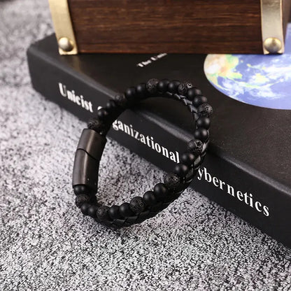 Armband, Armband Heren, Natuurstenen, Armbanden, Leren Armband Heren, Leren Armband, Leren Armbanden, Armbandje, Kunstleer, Mannen, Magnetische Sluiting, + 2 CM Verlengstuk, Verjaardag, Vaderdag, Valentijnsdag, Cadeautje