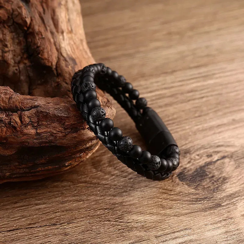 Armband, Armband Heren, Natuurstenen, Armbanden, Leren Armband Heren, Leren Armband, Leren Armbanden, Armbandje, Kunstleer, Mannen, Magnetische Sluiting, + 2 CM Verlengstuk, Verjaardag, Vaderdag, Valentijnsdag, Cadeautje
