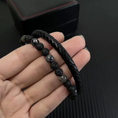Armband, Armband Heren, Natuurstenen, Armbanden, Leren Armband Heren, Leren Armband, Leren Armbanden, Armbandje, Kunstleer, Mannen, Magnetische Sluiting, + 2 CM Verlengstuk, Verjaardag, Vaderdag, Valentijnsdag, Cadeautje