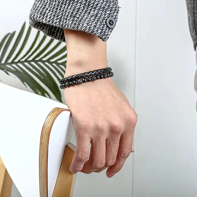 Armband, Armband Heren, Natuurstenen, Armbanden, Leren Armband Heren, Leren Armband, Leren Armbanden, Armbandje, Kunstleer, Mannen, Magnetische Sluiting, + 2 CM Verlengstuk, Verjaardag, Vaderdag, Valentijnsdag, Cadeautje