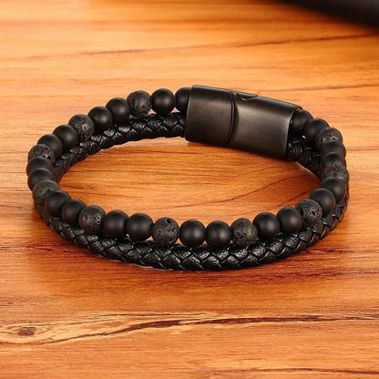 Armband, Armband Heren, Natuurstenen, Armbanden, Leren Armband Heren, Leren Armband, Leren Armbanden, Armbandje, Kunstleer, Mannen, Magnetische Sluiting, + 2 CM Verlengstuk, Verjaardag, Vaderdag, Valentijnsdag, Cadeautje