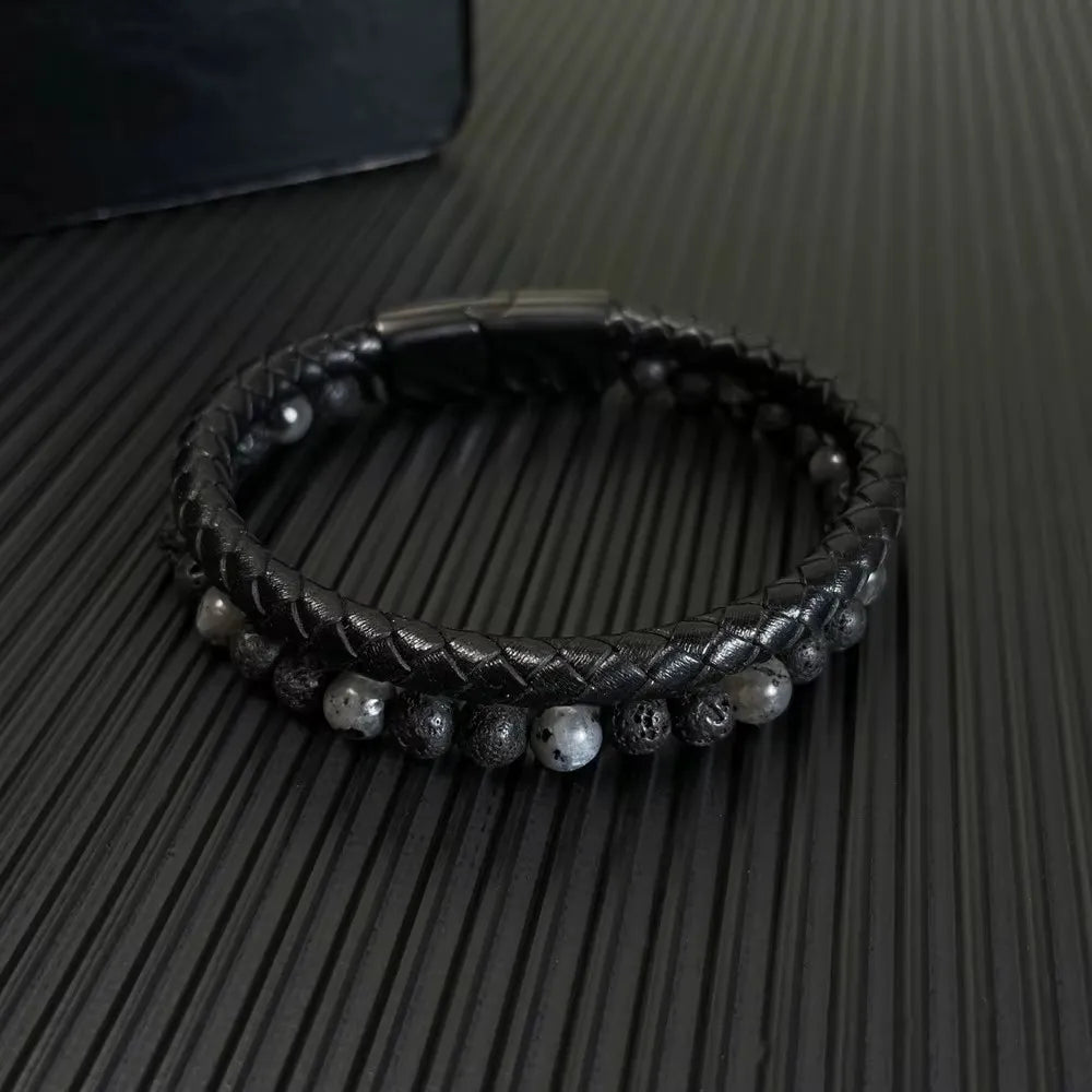 Armband, Armband Heren, Natuurstenen, Armbanden, Leren Armband Heren, Leren Armband, Leren Armbanden, Armbandje, Kunstleer, Mannen, Magnetische Sluiting, + 2 CM Verlengstuk, Verjaardag, Vaderdag, Valentijnsdag, Cadeautje