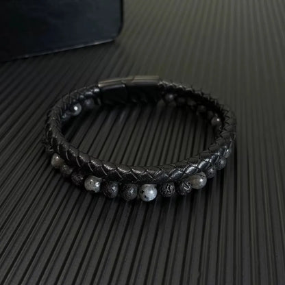 Armband, Armband Heren, Natuurstenen, Armbanden, Leren Armband Heren, Leren Armband, Leren Armbanden, Armbandje, Kunstleer, Mannen, Magnetische Sluiting, + 2 CM Verlengstuk, Verjaardag, Vaderdag, Valentijnsdag, Cadeautje