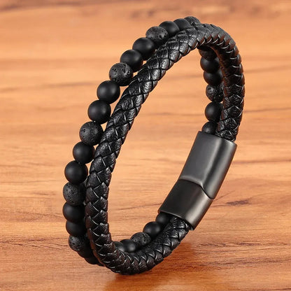 Armband, Armband Heren, Natuurstenen, Armbanden, Leren Armband Heren, Leren Armband, Leren Armbanden, Armbandje, Kunstleer, Mannen, Magnetische Sluiting, + 2 CM Verlengstuk, Verjaardag, Vaderdag, Valentijnsdag, Cadeautje