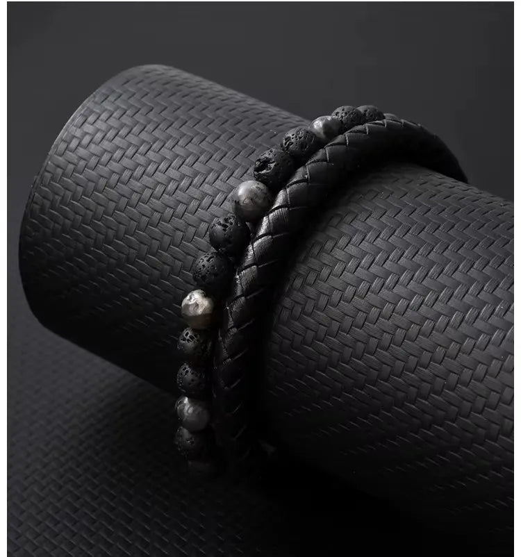 Armband, Armband Heren, Natuurstenen, Armbanden, Leren Armband Heren, Leren Armband, Leren Armbanden, Armbandje, Kunstleer, Mannen, Magnetische Sluiting, + 2 CM Verlengstuk, Verjaardag, Vaderdag, Valentijnsdag, Cadeautje