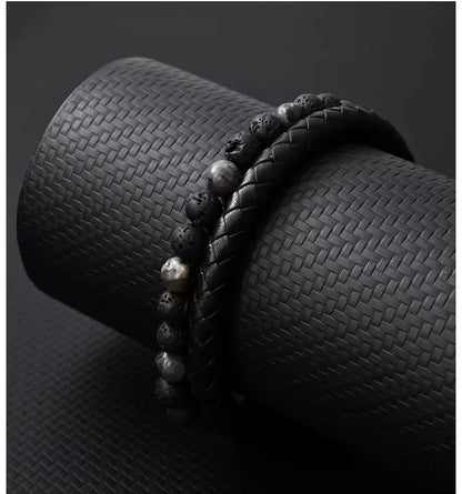 Armband, Armband Heren, Natuurstenen, Armbanden, Leren Armband Heren, Leren Armband, Leren Armbanden, Armbandje, Kunstleer, Mannen, Magnetische Sluiting, + 2 CM Verlengstuk, Verjaardag, Vaderdag, Valentijnsdag, Cadeautje
