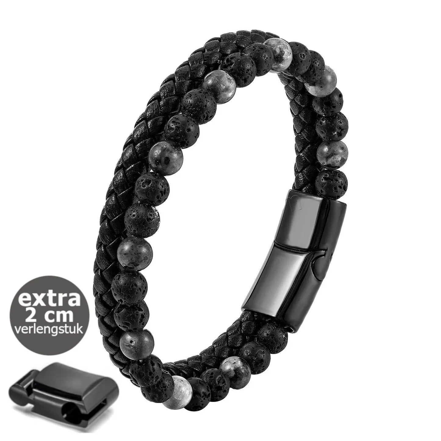 Armband, Armband Heren, Natuurstenen, Armbanden, Leren Armband Heren, Leren Armband, Leren Armbanden, Armbandje, Kunstleer, Mannen, Magnetische Sluiting, + 2 CM Verlengstuk, Verjaardag, Vaderdag, Valentijnsdag, Cadeautje