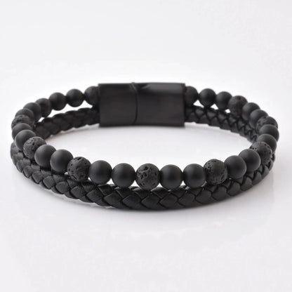 Armband, Armband Heren, Natuurstenen, Armbanden, Leren Armband Heren, Leren Armband, Leren Armbanden, Armbandje, Kunstleer, Mannen, Magnetische Sluiting, + 2 CM Verlengstuk, Verjaardag, Vaderdag, Valentijnsdag, Cadeautje