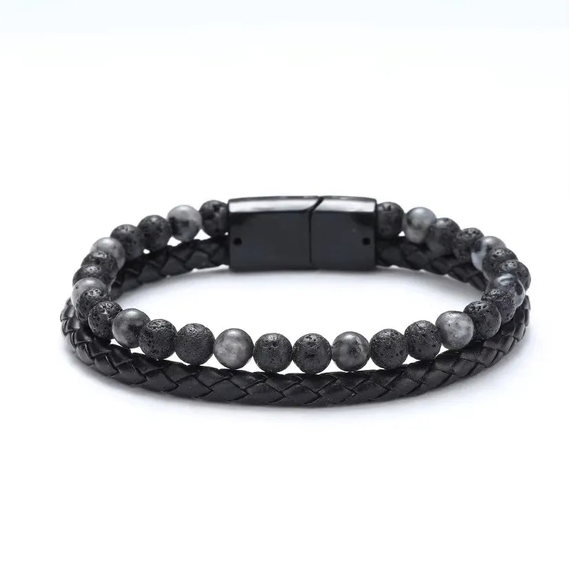 Armband, Armband Heren, Natuurstenen, Armbanden, Leren Armband Heren, Leren Armband, Leren Armbanden, Armbandje, Kunstleer, Mannen, Magnetische Sluiting, + 2 CM Verlengstuk, Verjaardag, Vaderdag, Valentijnsdag, Cadeautje