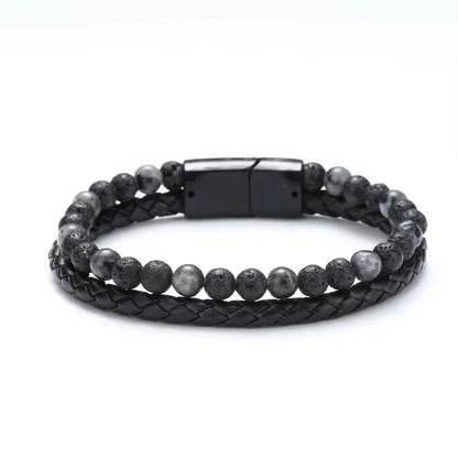 Armband, Armband Heren, Natuurstenen, Armbanden, Leren Armband Heren, Leren Armband, Leren Armbanden, Armbandje, Kunstleer, Mannen, Magnetische Sluiting, + 2 CM Verlengstuk, Verjaardag, Vaderdag, Valentijnsdag, Cadeautje