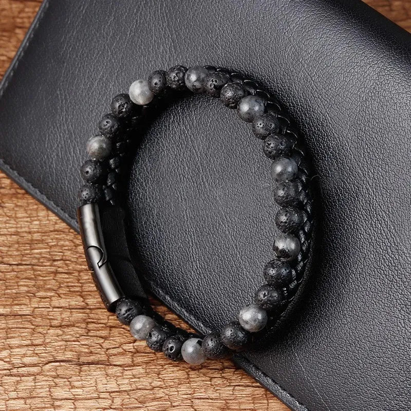 Armband, Armband Heren, Natuurstenen, Armbanden, Leren Armband Heren, Leren Armband, Leren Armbanden, Armbandje, Kunstleer, Mannen, Magnetische Sluiting, + 2 CM Verlengstuk, Verjaardag, Vaderdag, Valentijnsdag, Cadeautje