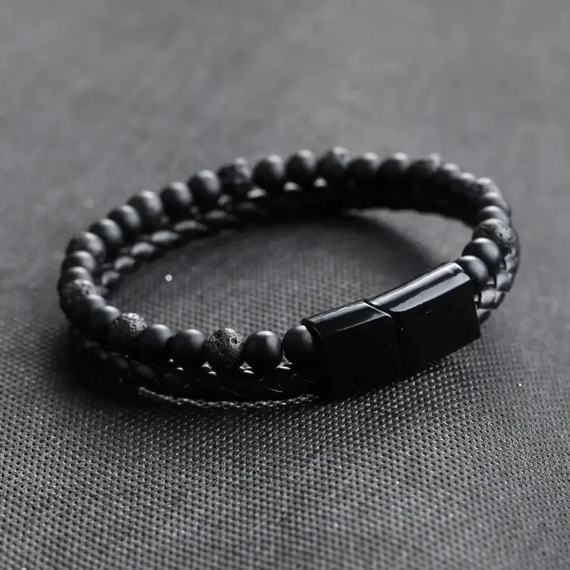 Armband, Armband Heren, Natuurstenen, Armbanden, Leren Armband Heren, Leren Armband, Leren Armbanden, Armbandje, Kunstleer, Mannen, Magnetische Sluiting, + 2 CM Verlengstuk, Verjaardag, Vaderdag, Valentijnsdag, Cadeautje