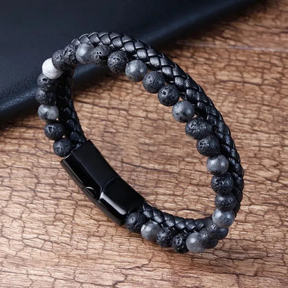 Armband, Armband Heren, Natuurstenen, Armbanden, Leren Armband Heren, Leren Armband, Leren Armbanden, Armbandje, Kunstleer, Mannen, Magnetische Sluiting, + 2 CM Verlengstuk, Verjaardag, Vaderdag, Valentijnsdag, Cadeautje