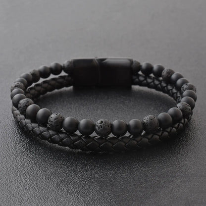 Armband, Armband Heren, Natuurstenen, Armbanden, Leren Armband Heren, Leren Armband, Leren Armbanden, Armbandje, Kunstleer, Mannen, Magnetische Sluiting, + 2 CM Verlengstuk, Verjaardag, Vaderdag, Valentijnsdag, Cadeautje