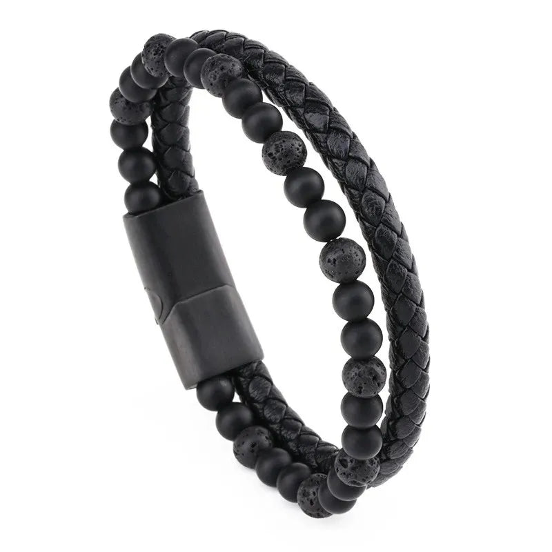 Armband, Armband Heren, Natuurstenen, Armbanden, Leren Armband Heren, Leren Armband, Leren Armbanden, Armbandje, Kunstleer, Mannen, Magnetische Sluiting, + 2 CM Verlengstuk, Verjaardag, Vaderdag, Valentijnsdag, Cadeautje