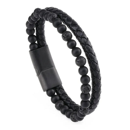 Armband, Armband Heren, Natuurstenen, Armbanden, Leren Armband Heren, Leren Armband, Leren Armbanden, Armbandje, Kunstleer, Mannen, Magnetische Sluiting, + 2 CM Verlengstuk, Verjaardag, Vaderdag, Valentijnsdag, Cadeautje