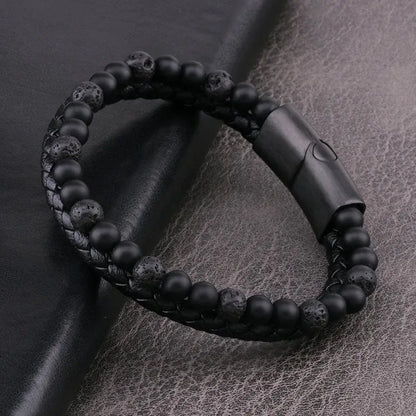 Armband, Armband Heren, Natuurstenen, Armbanden, Leren Armband Heren, Leren Armband, Leren Armbanden, Armbandje, Kunstleer, Mannen, Magnetische Sluiting, + 2 CM Verlengstuk, Verjaardag, Vaderdag, Valentijnsdag, Cadeautje