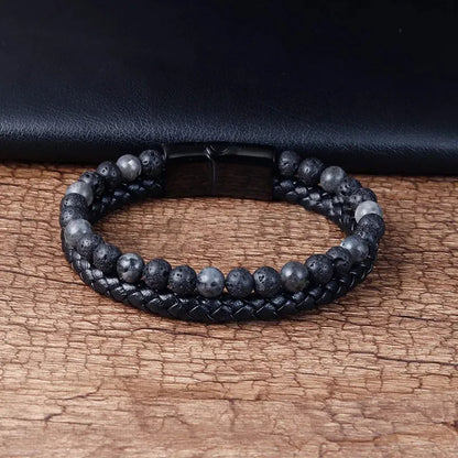 Armband, Armband Heren, Natuurstenen, Armbanden, Leren Armband Heren, Leren Armband, Leren Armbanden, Armbandje, Kunstleer, Mannen, Magnetische Sluiting, + 2 CM Verlengstuk, Verjaardag, Vaderdag, Valentijnsdag, Cadeautje