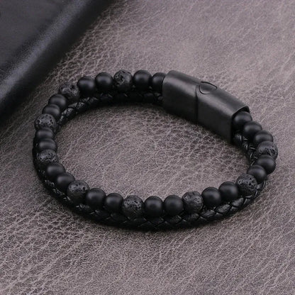 Armband, Armband Heren, Natuurstenen, Armbanden, Leren Armband Heren, Leren Armband, Leren Armbanden, Armbandje, Kunstleer, Mannen, Magnetische Sluiting, + 2 CM Verlengstuk, Verjaardag, Vaderdag, Valentijnsdag, Cadeautje