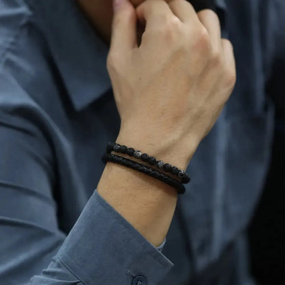Armband, Armband Heren, Natuurstenen, Armbanden, Leren Armband Heren, Leren Armband, Leren Armbanden, Armbandje, Kunstleer, Mannen, Magnetische Sluiting, + 2 CM Verlengstuk, Verjaardag, Vaderdag, Valentijnsdag, Cadeautje
