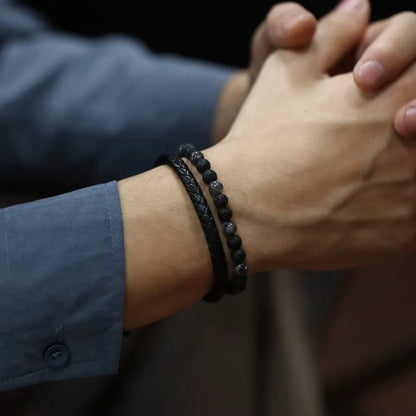 Armband, Armband Heren, Natuurstenen, Armbanden, Leren Armband Heren, Leren Armband, Leren Armbanden, Armbandje, Kunstleer, Mannen, Magnetische Sluiting, + 2 CM Verlengstuk, Verjaardag, Vaderdag, Valentijnsdag, Cadeautje