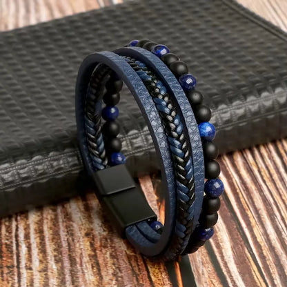 KHRONOX® Armband, Armband Heren, Natuurstenen, Armbanden, Leren Armband Heren, Leren Armband, Leren Armbanden, Armbandje, Kunstleer, Mannen, Magnetische Sluiting, + 2 CM Verlengstuk, Verjaardag, Vaderdag, Valentijnsdag, Cadeautje