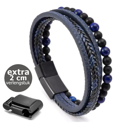 KHRONOX® Armband, Armband Heren, Natuurstenen, Armbanden, Leren Armband Heren, Leren Armband, Leren Armbanden, Armbandje, Kunstleer, Mannen, Magnetische Sluiting, + 2 CM Verlengstuk, Verjaardag, Vaderdag, Valentijnsdag, Cadeautje