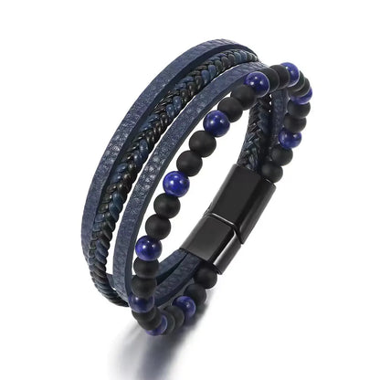 KHRONOX® Armband, Armband Heren, Natuurstenen, Armbanden, Leren Armband Heren, Leren Armband, Leren Armbanden, Armbandje, Kunstleer, Mannen, Magnetische Sluiting, + 2 CM Verlengstuk, Verjaardag, Vaderdag, Valentijnsdag, Cadeautje