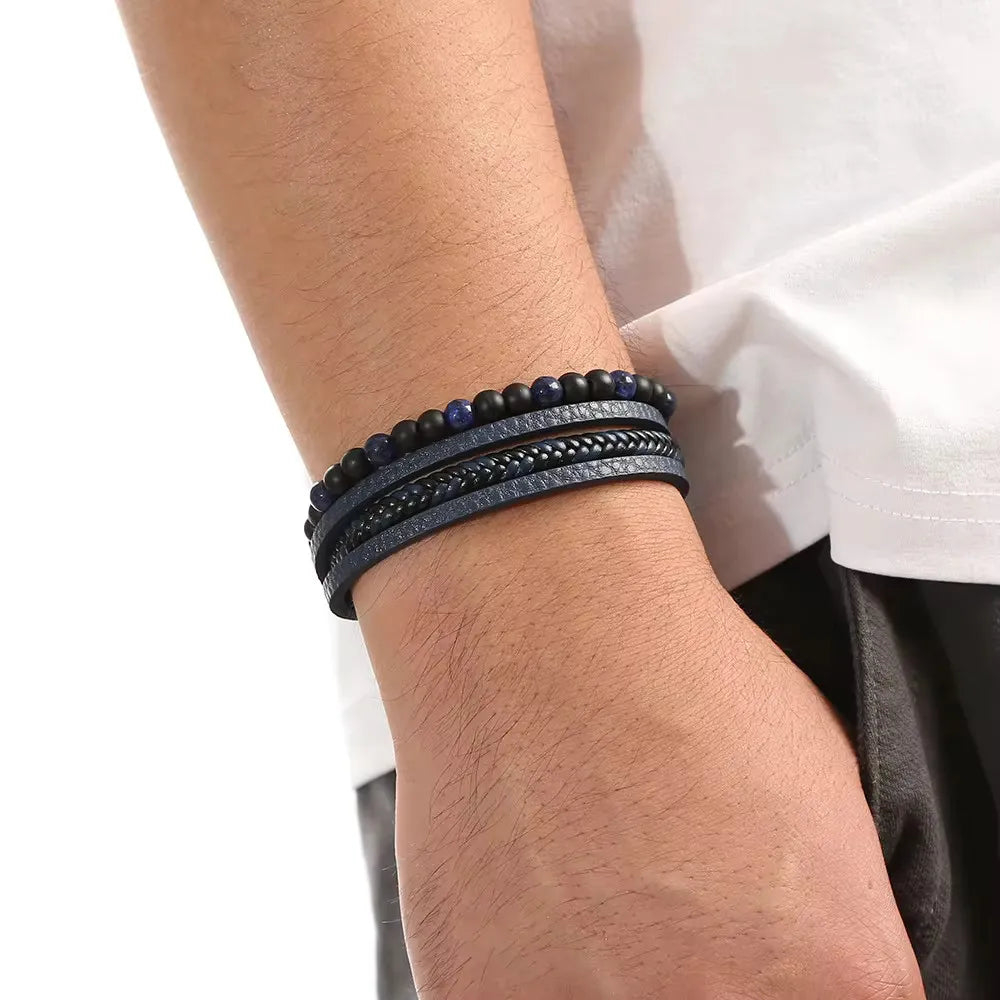 KHRONOX® Armband, Armband Heren, Natuurstenen, Armbanden, Leren Armband Heren, Leren Armband, Leren Armbanden, Armbandje, Kunstleer, Mannen, Magnetische Sluiting, + 2 CM Verlengstuk, Verjaardag, Vaderdag, Valentijnsdag, Cadeautje