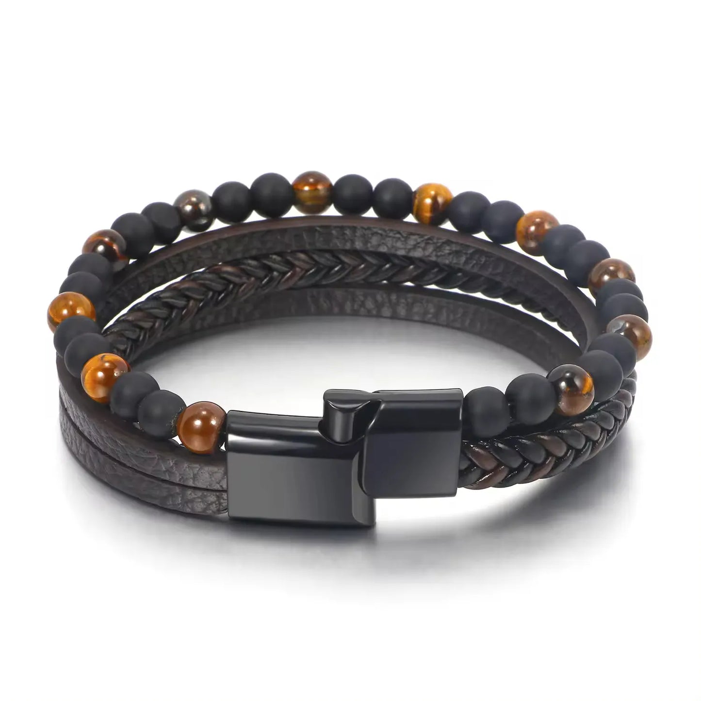KHRONOX® Armband, Armband Heren, Natuurstenen, Armbanden, Leren Armband Heren, Leren Armband, Leren Armbanden, Armbandje, Kunstleer, Mannen, Magnetische Sluiting, + 2 CM Verlengstuk, Verjaardag, Vaderdag, Valentijnsdag, Cadeautje