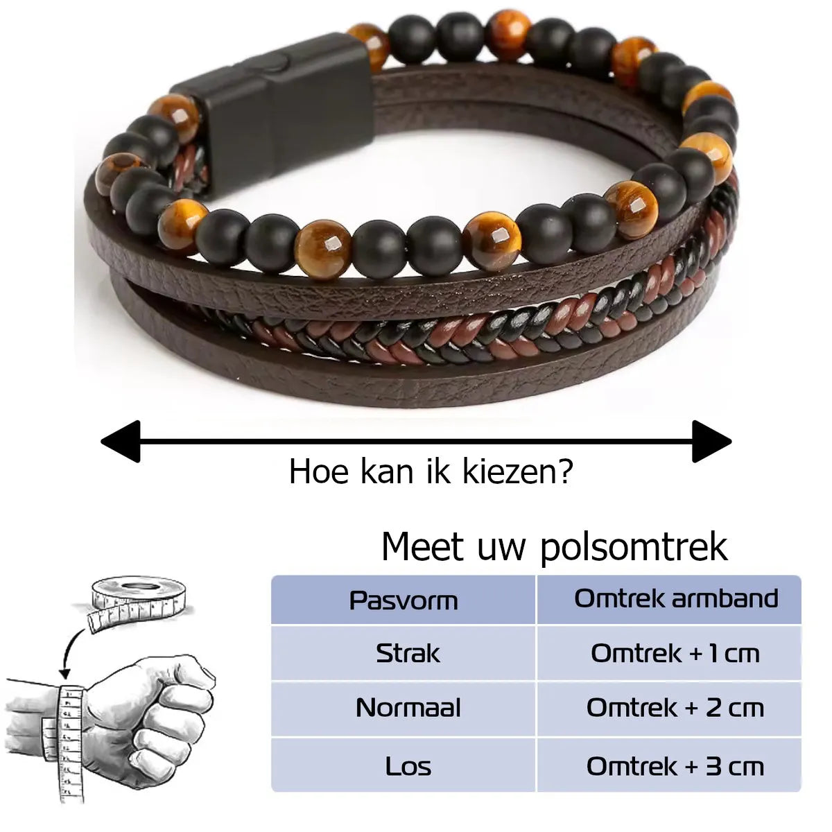 KHRONOX® Armband, Armband Heren, Natuurstenen, Armbanden, Leren Armband Heren, Leren Armband, Leren Armbanden, Armbandje, Kunstleer, Mannen, Magnetische Sluiting, + 2 CM Verlengstuk, Verjaardag, Vaderdag, Valentijnsdag, Cadeautje