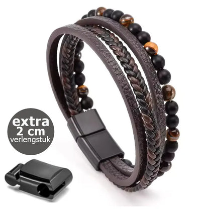 KHRONOX® Armband, Armband Heren, Natuurstenen, Armbanden, Leren Armband Heren, Leren Armband, Leren Armbanden, Armbandje, Kunstleer, Mannen, Magnetische Sluiting, + 2 CM Verlengstuk, Verjaardag, Vaderdag, Valentijnsdag, Cadeautje
