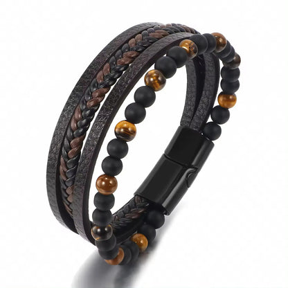 KHRONOX® Armband, Armband Heren, Natuurstenen, Armbanden, Leren Armband Heren, Leren Armband, Leren Armbanden, Armbandje, Kunstleer, Mannen, Magnetische Sluiting, + 2 CM Verlengstuk, Verjaardag, Vaderdag, Valentijnsdag, Cadeautje