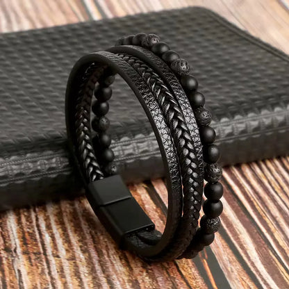 KHRONOX® Armband, Armband Heren, Natuurstenen, Armbanden, Leren Armband Heren, Leren Armband, Leren Armbanden, Armbandje, Kunstleer, Mannen, Magnetische Sluiting, + 2 CM Verlengstuk, Verjaardag, Vaderdag, Valentijnsdag, Cadeautje