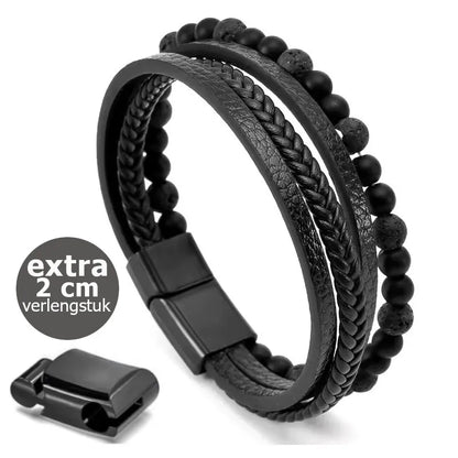 KHRONOX® Armband, Armband Heren, Natuurstenen, Armbanden, Leren Armband Heren, Leren Armband, Leren Armbanden, Armbandje, Kunstleer, Mannen, Magnetische Sluiting, + 2 CM Verlengstuk, Verjaardag, Vaderdag, Valentijnsdag, Cadeautje
