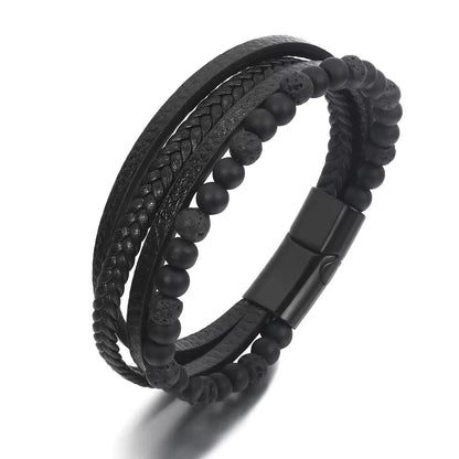 KHRONOX® Armband, Armband Heren, Natuurstenen, Armbanden, Leren Armband Heren, Leren Armband, Leren Armbanden, Armbandje, Kunstleer, Mannen, Magnetische Sluiting, + 2 CM Verlengstuk, Verjaardag, Vaderdag, Valentijnsdag, Cadeautje