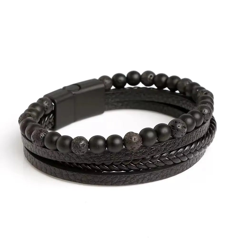 KHRONOX® Armband, Armband Heren, Natuurstenen, Armbanden, Leren Armband Heren, Leren Armband, Leren Armbanden, Armbandje, Kunstleer, Mannen, Magnetische Sluiting, + 2 CM Verlengstuk, Verjaardag, Vaderdag, Valentijnsdag, Cadeautje