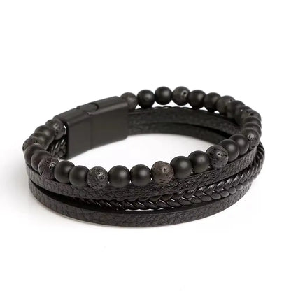KHRONOX® Armband, Armband Heren, Natuurstenen, Armbanden, Leren Armband Heren, Leren Armband, Leren Armbanden, Armbandje, Kunstleer, Mannen, Magnetische Sluiting, + 2 CM Verlengstuk, Verjaardag, Vaderdag, Valentijnsdag, Cadeautje