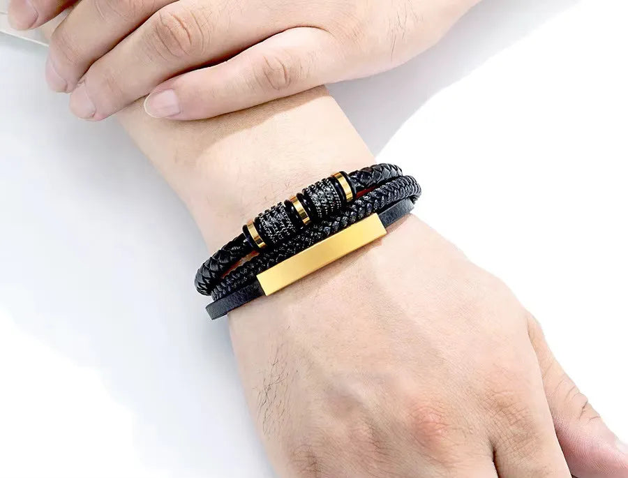 Armband, Armband Heren, Roestvrij Staal, Armbanden, Leren Armband Heren, Leren Armband, Leren Armbanden, Armbandje, Kunstleer, Mannen, Magnetische Sluiting, + 2 CM Verlengstuk, Verjaardag, Vaderdag Valentijnsdag, Cadeautje