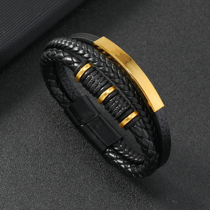 Armband, Armband Heren, Roestvrij Staal, Armbanden, Leren Armband Heren, Leren Armband, Leren Armbanden, Armbandje, Kunstleer, Mannen, Magnetische Sluiting, + 2 CM Verlengstuk, Verjaardag, Vaderdag Valentijnsdag, Cadeautje