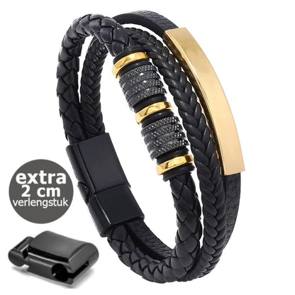 Armband, Armband Heren, Roestvrij Staal, Armbanden, Leren Armband Heren, Leren Armband, Leren Armbanden, Armbandje, Kunstleer, Mannen, Magnetische Sluiting, + 2 CM Verlengstuk, Verjaardag, Vaderdag Valentijnsdag, Cadeautje