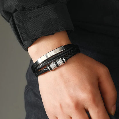 Armband, Armband Heren, Roestvrij Staal, Armbanden, Leren Armband Heren, Leren Armband, Leren Armbanden, Armbandje, Kunstleer, Mannen, Magnetische Sluiting, + 2 CM Verlengstuk, Verjaardag, Vaderdag Valentijnsdag, Cadeautje