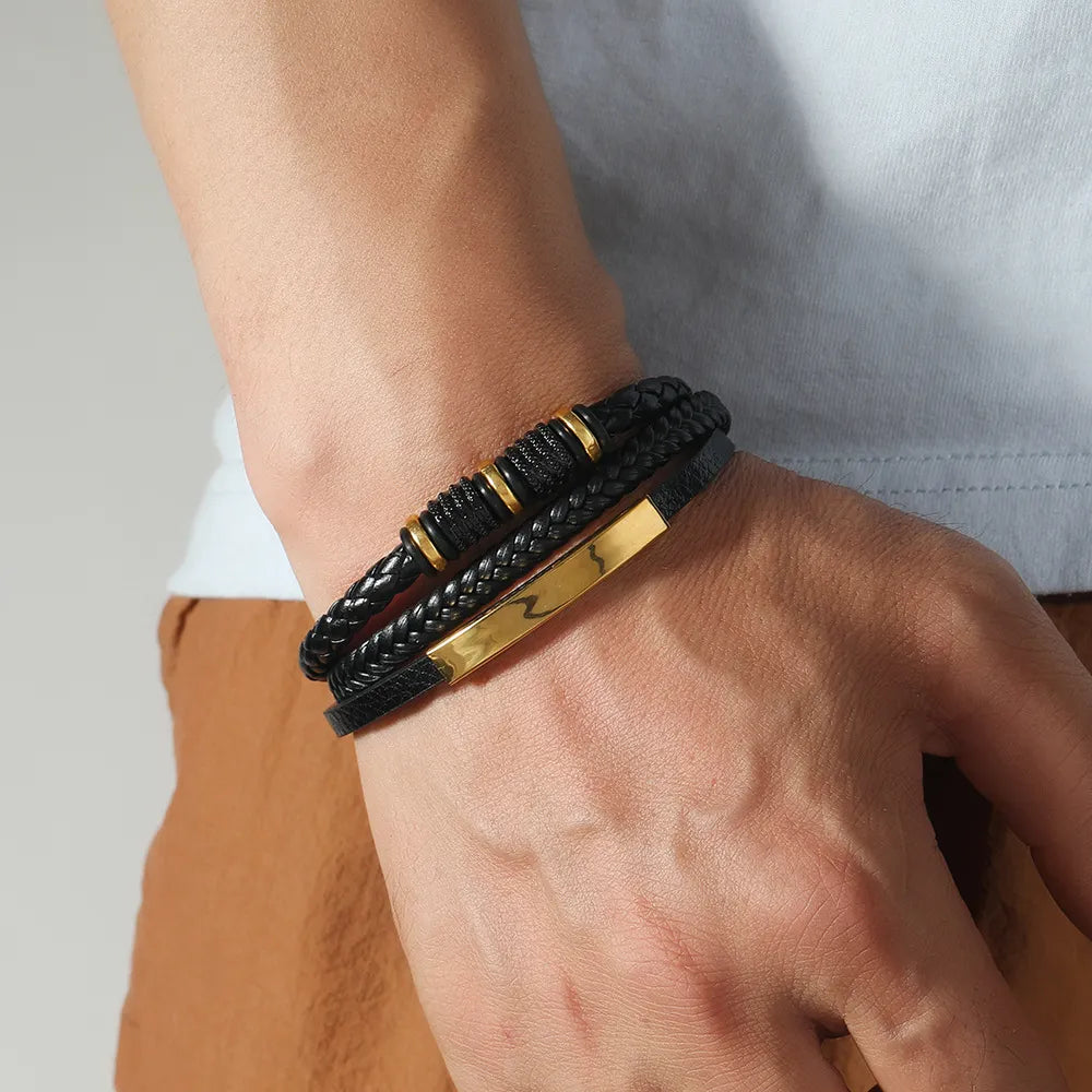 Armband, Armband Heren, Roestvrij Staal, Armbanden, Leren Armband Heren, Leren Armband, Leren Armbanden, Armbandje, Kunstleer, Mannen, Magnetische Sluiting, + 2 CM Verlengstuk, Verjaardag, Vaderdag Valentijnsdag, Cadeautje