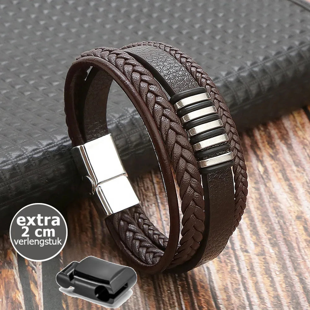 KHRONOX® Armband, Armband Heren, Natuurstenen, Armbanden, Leren Armband Heren, Leren Armband, Leren Armbanden, Armbandje, Kunstleer, Mannen, Magnetische Sluiting, + 2 CM Verlengstuk, Verjaardag, Vaderdag, Valentijnsdag, Cadeautje