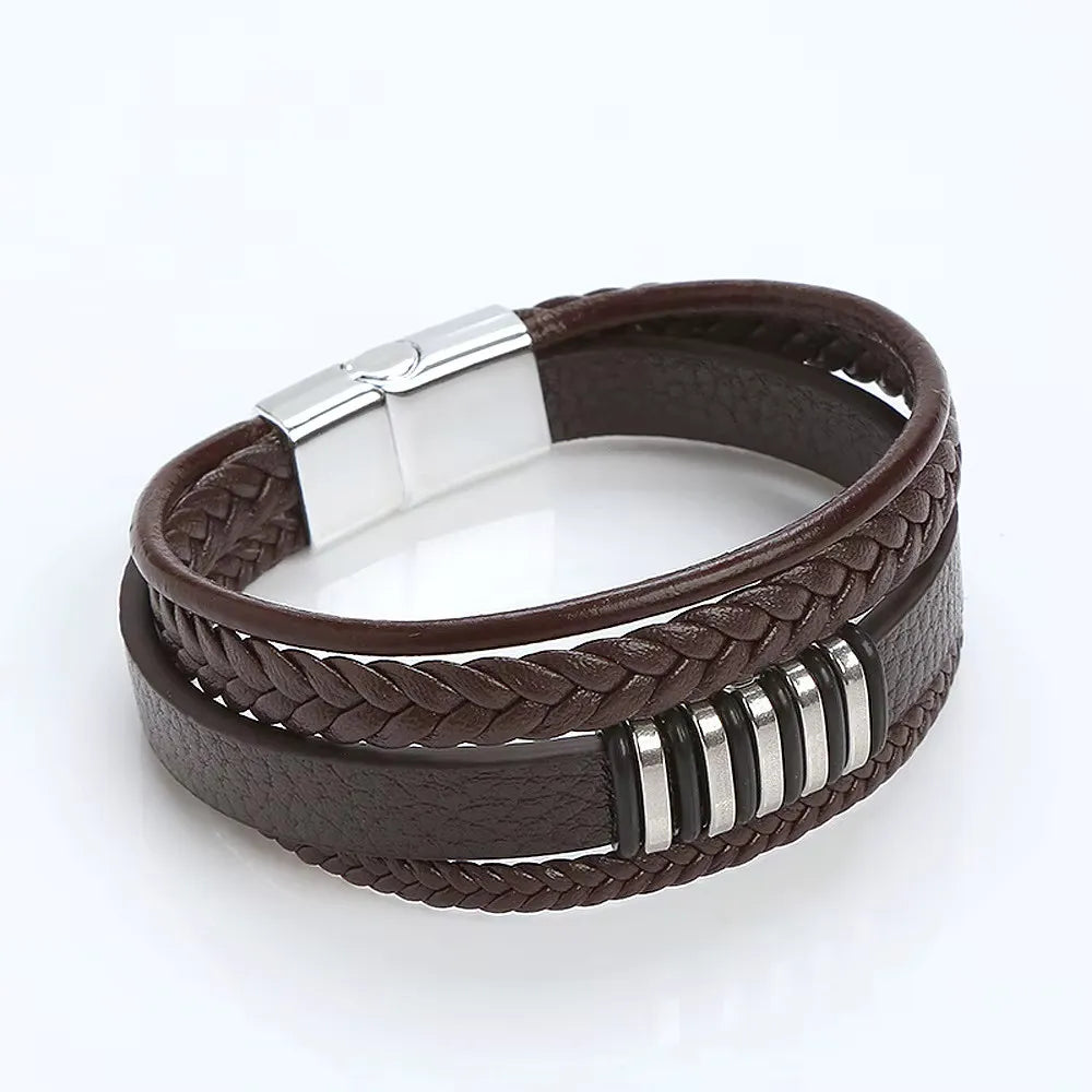 KHRONOX® Armband, Armband Heren, Natuurstenen, Armbanden, Leren Armband Heren, Leren Armband, Leren Armbanden, Armbandje, Kunstleer, Mannen, Magnetische Sluiting, + 2 CM Verlengstuk, Verjaardag, Vaderdag, Valentijnsdag, Cadeautje