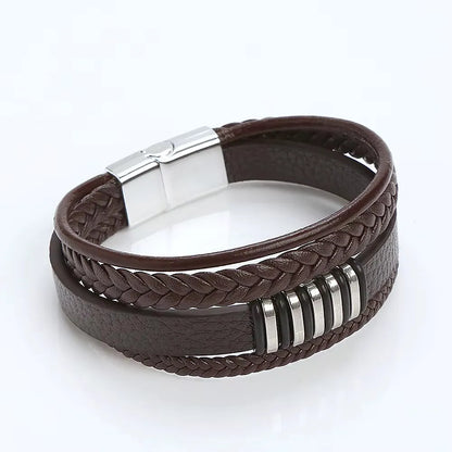 KHRONOX® Armband, Armband Heren, Natuurstenen, Armbanden, Leren Armband Heren, Leren Armband, Leren Armbanden, Armbandje, Kunstleer, Mannen, Magnetische Sluiting, + 2 CM Verlengstuk, Verjaardag, Vaderdag, Valentijnsdag, Cadeautje