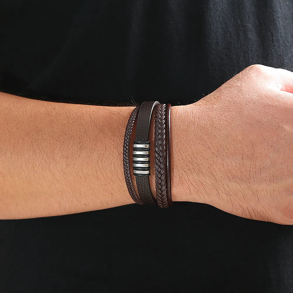 KHRONOX® Armband, Armband Heren, Natuurstenen, Armbanden, Leren Armband Heren, Leren Armband, Leren Armbanden, Armbandje, Kunstleer, Mannen, Magnetische Sluiting, + 2 CM Verlengstuk, Verjaardag, Vaderdag, Valentijnsdag, Cadeautje