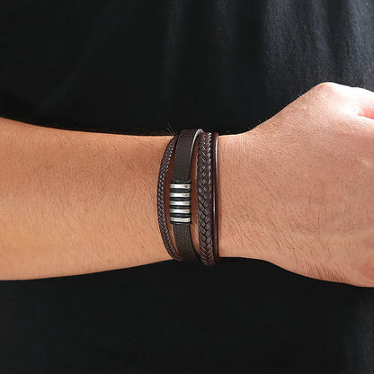 KHRONOX® Armband, Armband Heren, Natuurstenen, Armbanden, Leren Armband Heren, Leren Armband, Leren Armbanden, Armbandje, Kunstleer, Mannen, Magnetische Sluiting, + 2 CM Verlengstuk, Verjaardag, Vaderdag, Valentijnsdag, Cadeautje