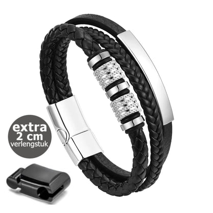 Armband, Armband Heren, Roestvrij Staal, Armbanden, Leren Armband Heren, Leren Armband, Leren Armbanden, Armbandje, Kunstleer, Mannen, Magnetische Sluiting, + 2 CM Verlengstuk, Verjaardag, Vaderdag Valentijnsdag, Cadeautje